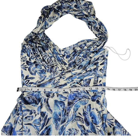 Auth RALPH LAUREN PURPLE LABEL Runway Silk Halter Dress Blue Floral Porcelain 8 - Picture 11 of 16
